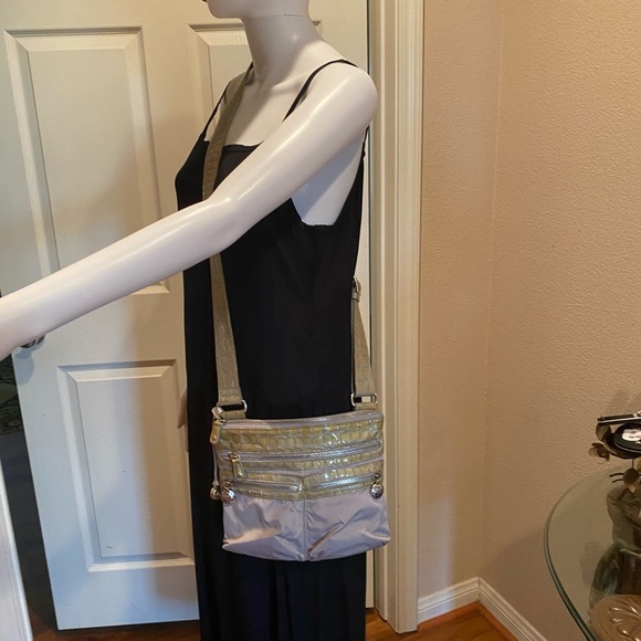 Brighton Handbags - Brighton patent and nylon crossbody purse.